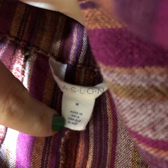 Caslon Skirt Linen Blend Stripe Summer Mini Magenta Pink Pockets Drawstring M - Picture 8 of 9